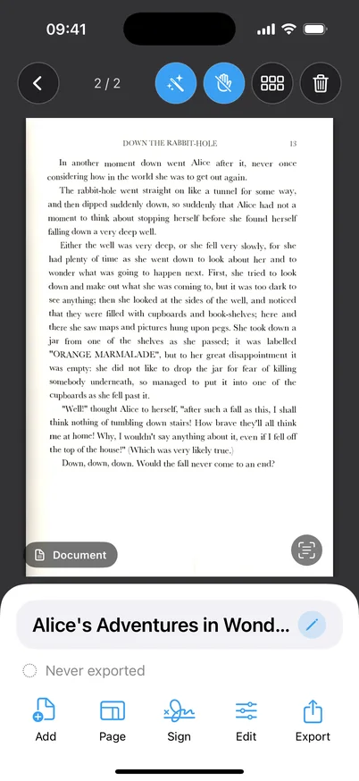 The right page with AI Enhancement and Finger Removal switched on