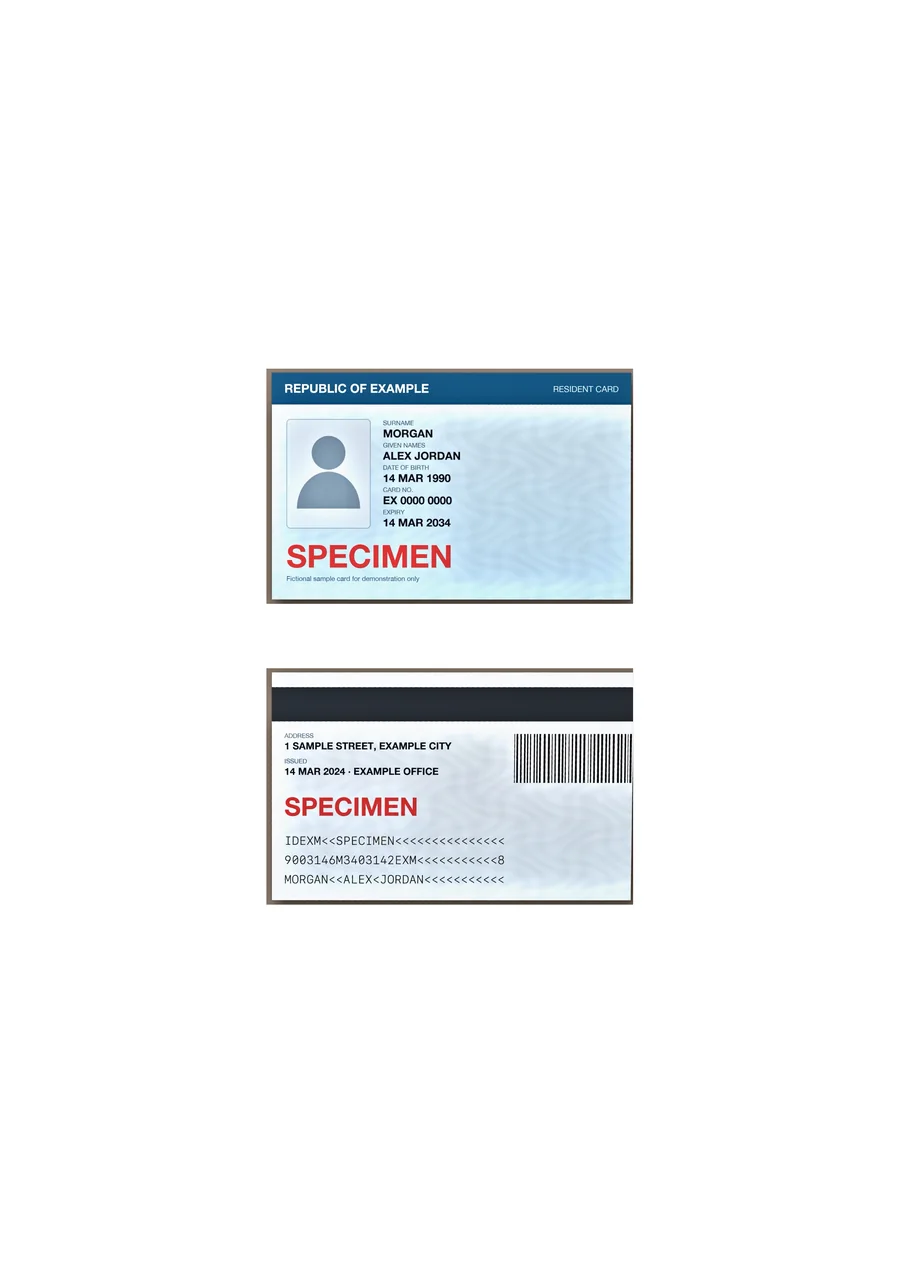 Both sides of an ID card on one A4 page
