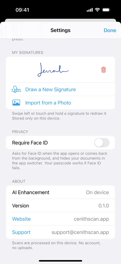 Settings with Face ID lock